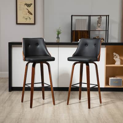 Modern Counter Height Swivel Bar Stools with Tufted Back Cushioned Seat and Footrest Support - 19" W x 20.25" D x 41.75" H
