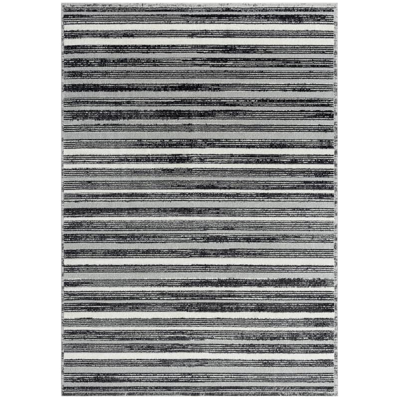 Everwash Treasure Striped Modern Machine Washable Area Rug - 5'2"x7'2" - Light Grey/Charcoal Grey