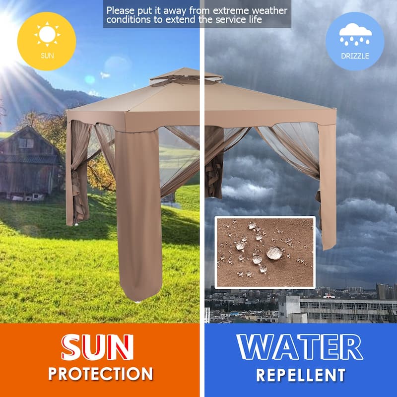 10’x 10’ 2-tier Canopy Gazebo Tent Outdoor Netting Picnic Party Sun - See Details