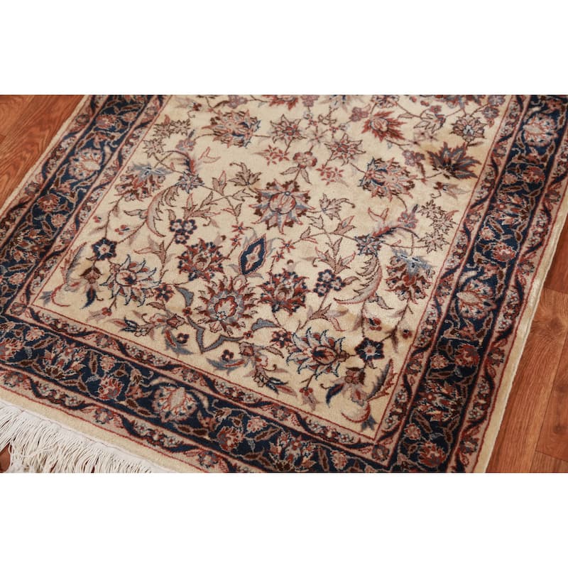 Hand Knotted Oriental 100% Wool Carpet Traditional Floral Beige & Ivories Kashan Runner Rug - 10' 0'' X 2' 7''