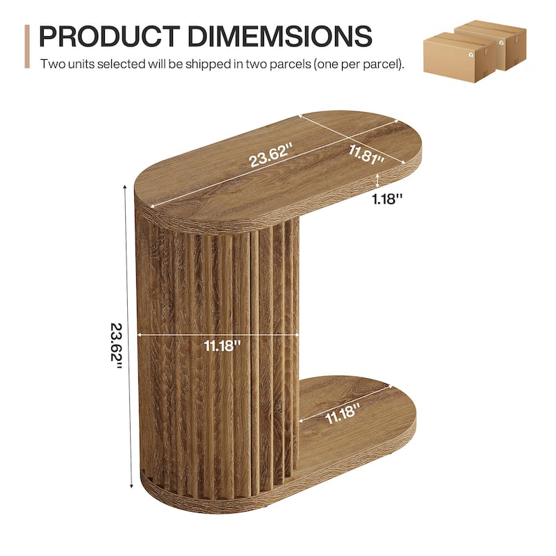 Fluted C-Shaped End Table, Modern Narrow Side Table