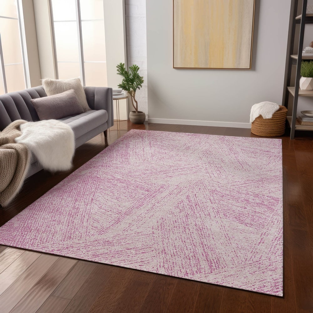 Machine Washable Indoor/ Outdoor Solid Geo Chantille Rug