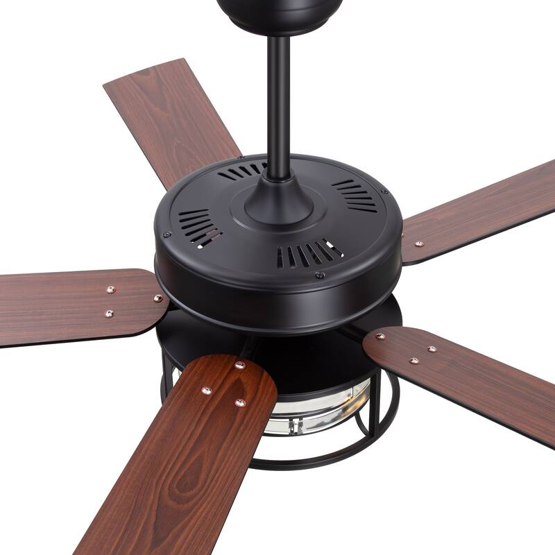 52-inch Reversible Wood 5-Blade Caged Ceiling Fan with Light and Remote