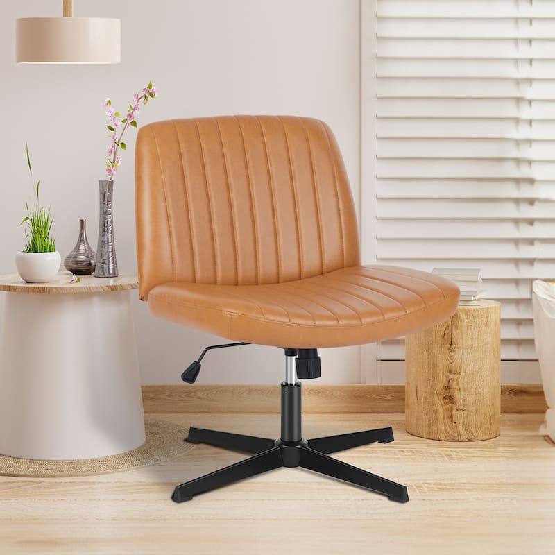 Modern Armless PU Leather Office Chair - Brown