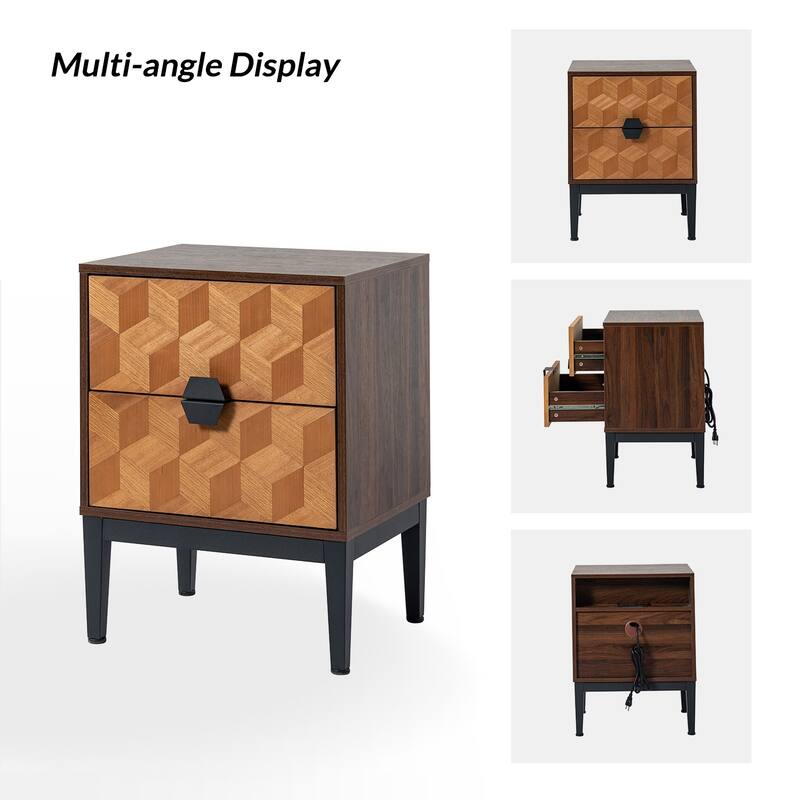 Apakah Modern 25"Tall 2-Drawer End Table with Charging Station and Adjustable Legs Set of 2 by HULALA HOME