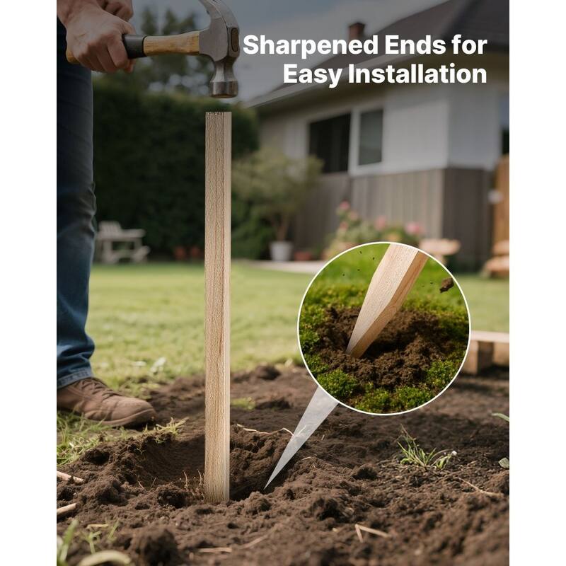 Natural Fir Wood Garden Stakes 25PCS Sharp-Pointed for Plants, Fences and Outdoor Use - 0.69×0.5×48 in
