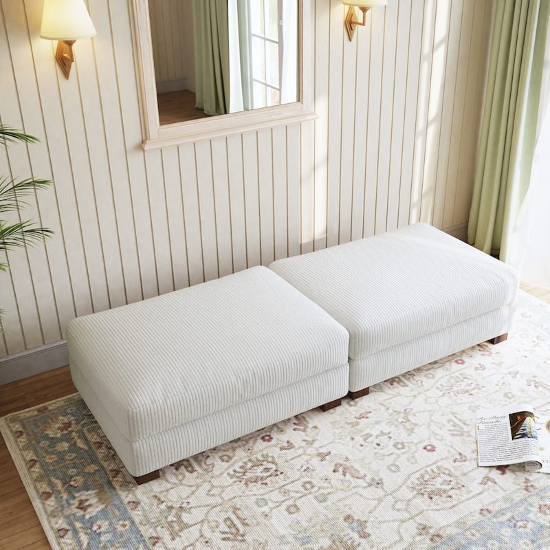 Corduroy Modern Ottoman with Wood Legs Set of 2