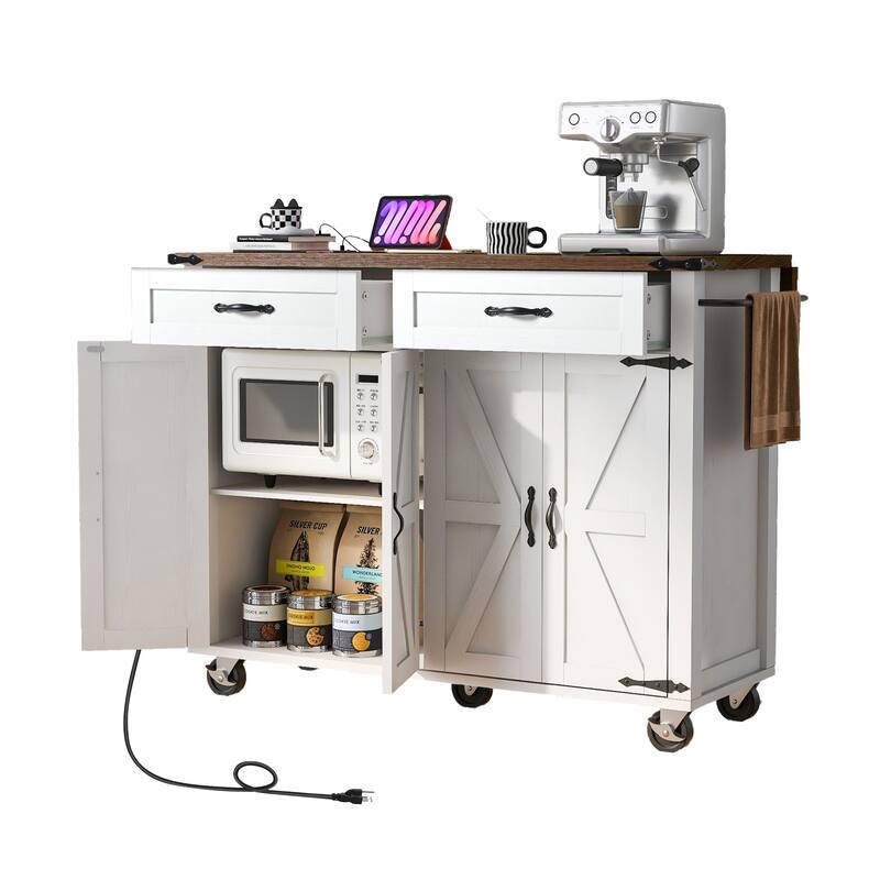 53.5" Mobile Kitchen Island with Power Socket, Kitchen Storage Island, with Folding Board All-in-one Kitchen Island Carts