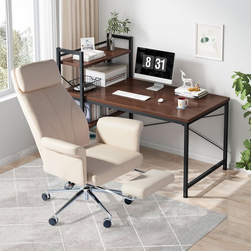 Glitzhome 49"H Modern Adjustable Swivel High Back Ergonomic Office Chair with Armrest and Extendable Footrest