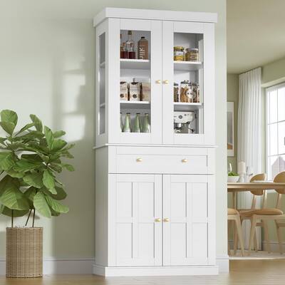 PAKASEPT 71" Kitchen Pantry Storage Cabinet, Tall Pantry Cabinet with Glass Door and Adjustable Shelves