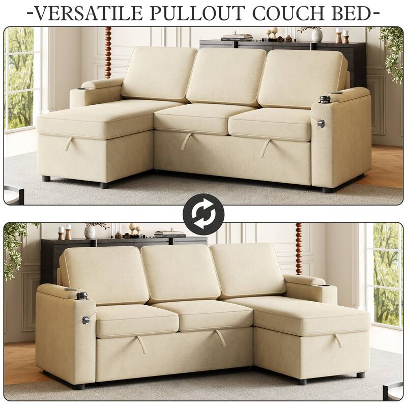 85.8" 2 in 1 Pull Out Sleeper Sofa with Pull Out Bed and Charging Port