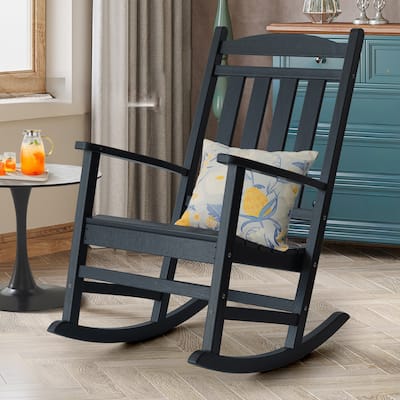 Outdoor Adirondack Rocking Chair, All-Weather Patio Rocking Chairs, HDPE Plastic Outdoor Rocking Chairs with Wide Back