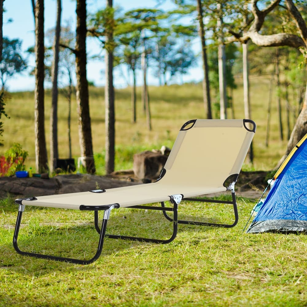 Outsunny Portable Outdoor Sun Lounger, Lightweight Folding Chaise Lounge Chair w/ 5-Position Adjustable Backrest for Beach