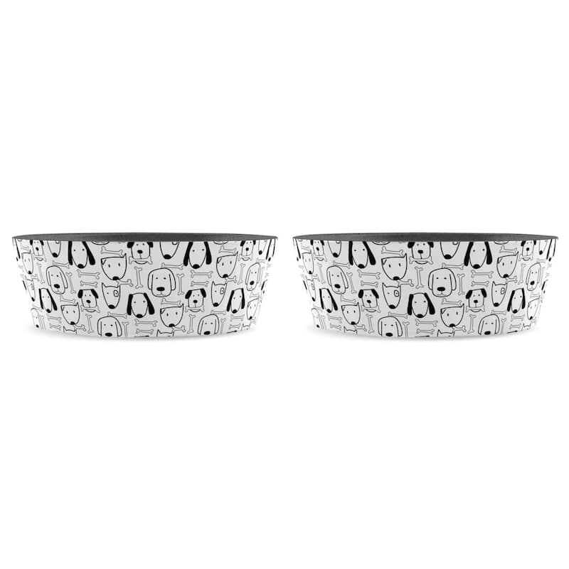 Abode Homewares Friendly Faces Planta Pet Bowl - White - Set of 2 - Large