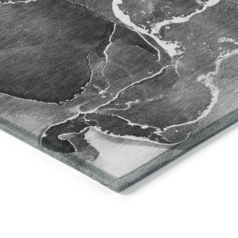 Machine Washable Indoor/ Outdoor Chantille Abstract Gray Rug