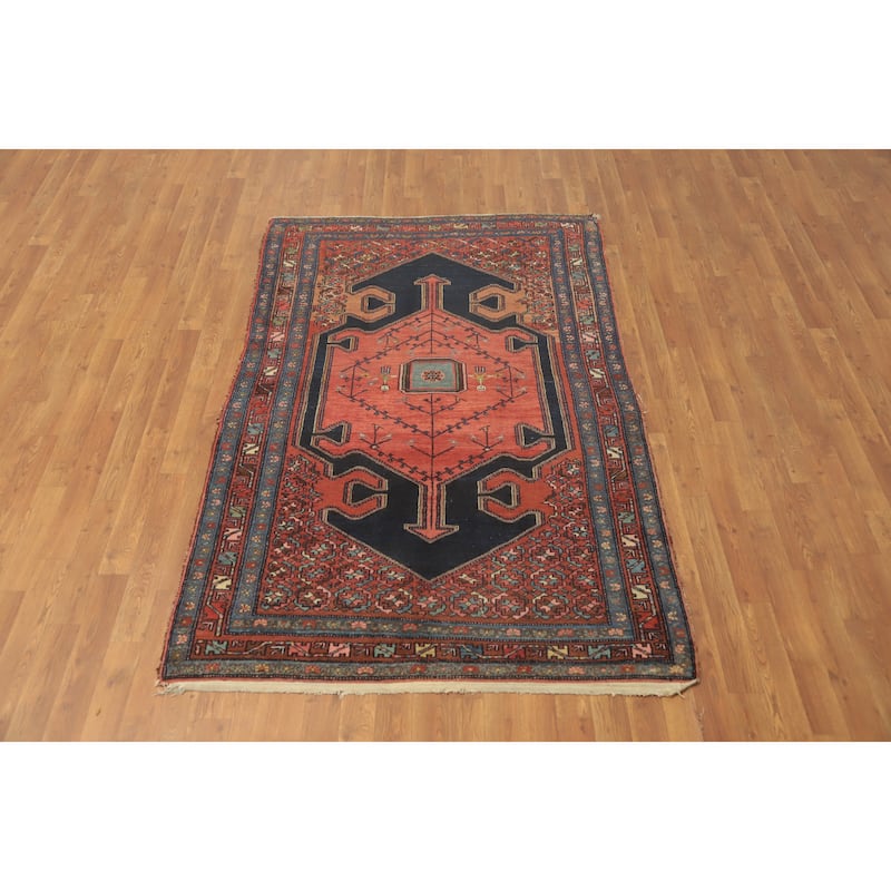 Hand Knotted Oriental 100% Wool Carpet Traditional Medallion Navy Blue & Blues Malayer Area Rug - 6' 8'' X 4' 2''