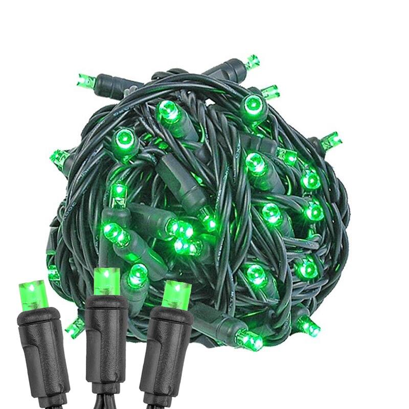 50 Light LED Christmas Mini Light Set, Patio Lights, Warm White, Black Wire, 11’ - Green