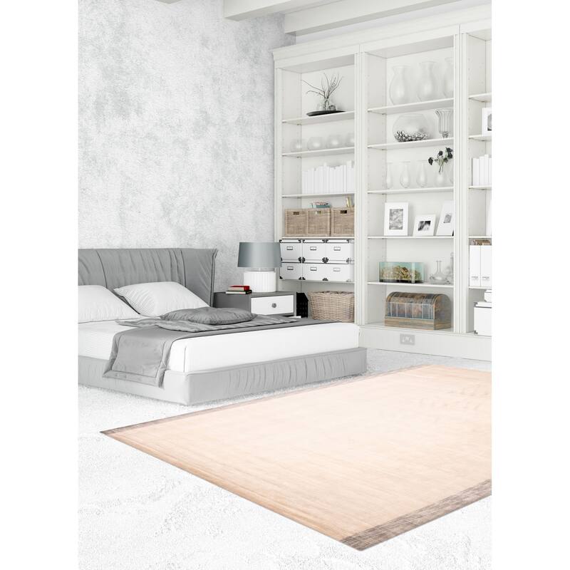 ECARPETGALLERY Hand Loomed Shimmer Ivory Viscose Rug - 7'11 x 11'4