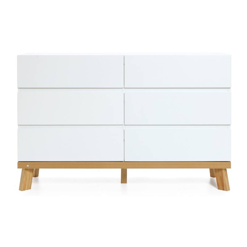 White 6 Drawer Dresser - Modern Wood Storage Chest for Bedroom, Living Room