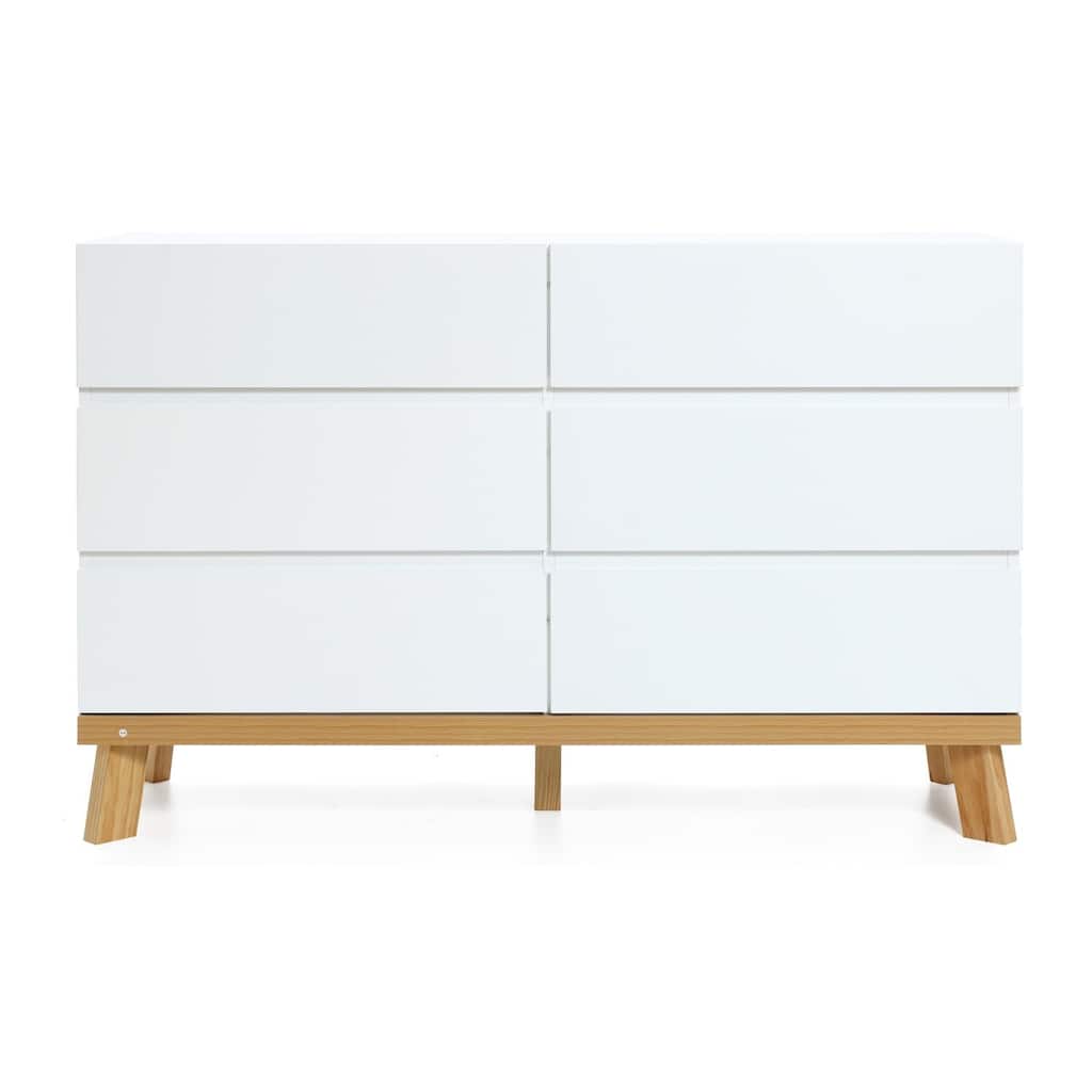 White 6 Drawer Dresser - Modern Wood Storage Chest for Bedroom, Living Room