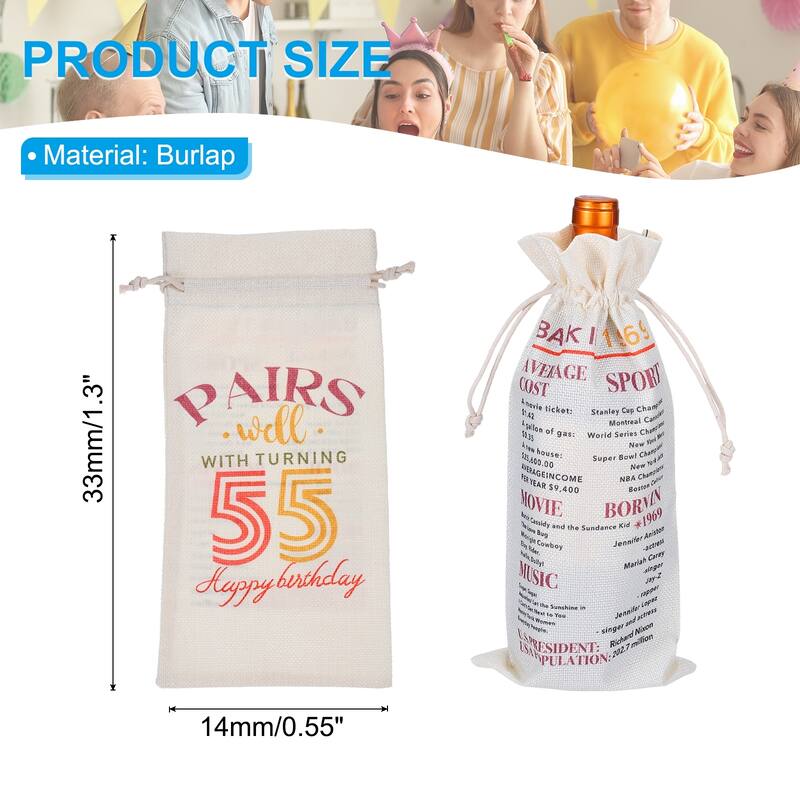 Happy Birthday Gifts Wine Bag for Women Men, Beige - 55th