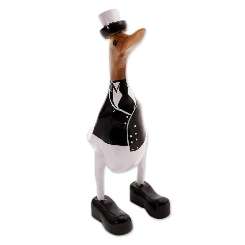 Novica Handmade Captain Duck In Black Wood And Bamboo Root Sculpture - 13.5" H x 5.5" W x 5.5" D