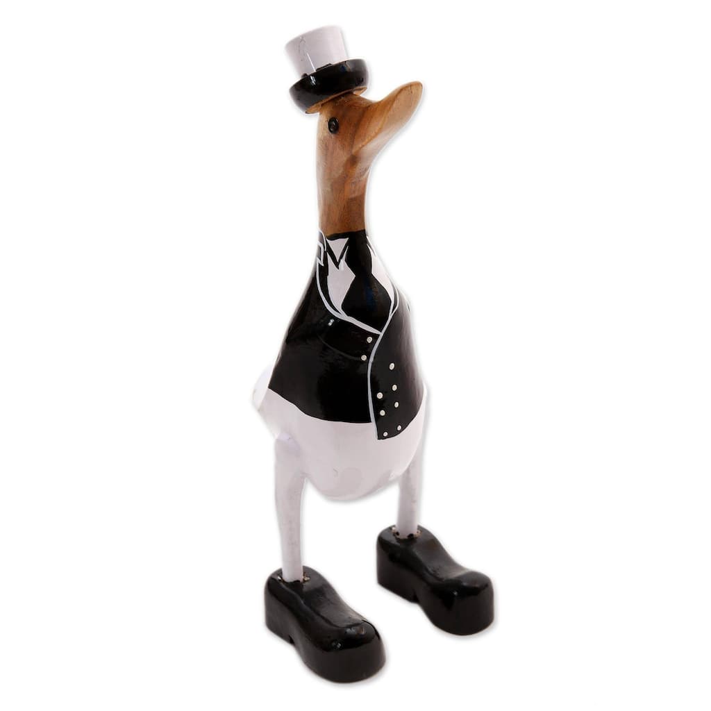 Novica Handmade Captain Duck In Black Wood And Bamboo Root Sculpture - 13.5" H x 5.5" W x 5.5" D