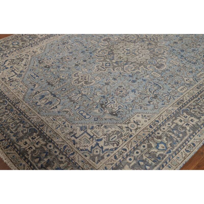 Light Blue Geometric Tabriz Persian Rug Hand-Knotted Wool Carpet - 6'7"x 9'4"