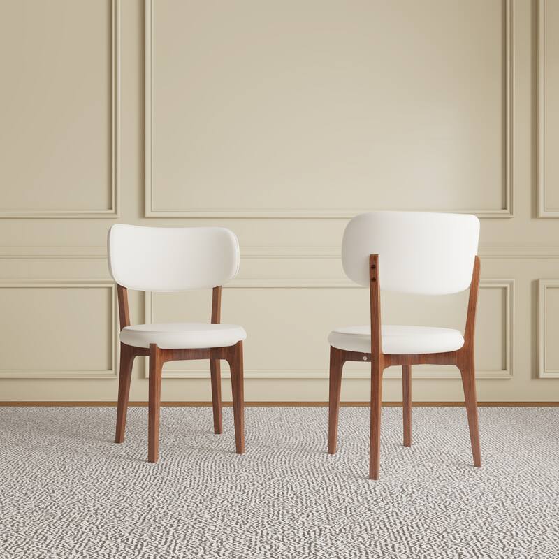Set of 2 Modern PU Leather Dining Chairs, White Kitchen Chairs with Solid Wood Legs for Dining Room, Comfortable Family chairs - Orange
