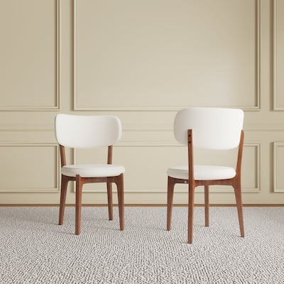 Set of 2 Modern PU Leather Dining Chairs, White Kitchen Chairs with Solid Wood Legs for Dining Room, Comfortable Family chairs