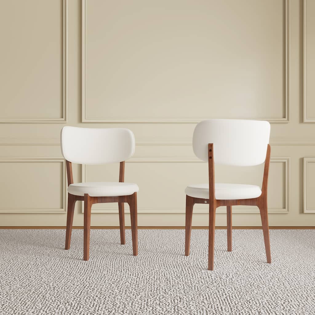Set of 2 Modern PU Leather Dining Chairs, White Kitchen Chairs with Solid Wood Legs for Dining Room, Comfortable Family chairs