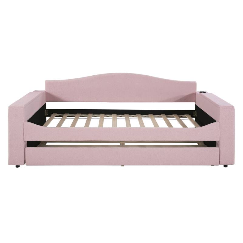 Sofa bed with storage arms, trundle bed and Bluetooth stereo