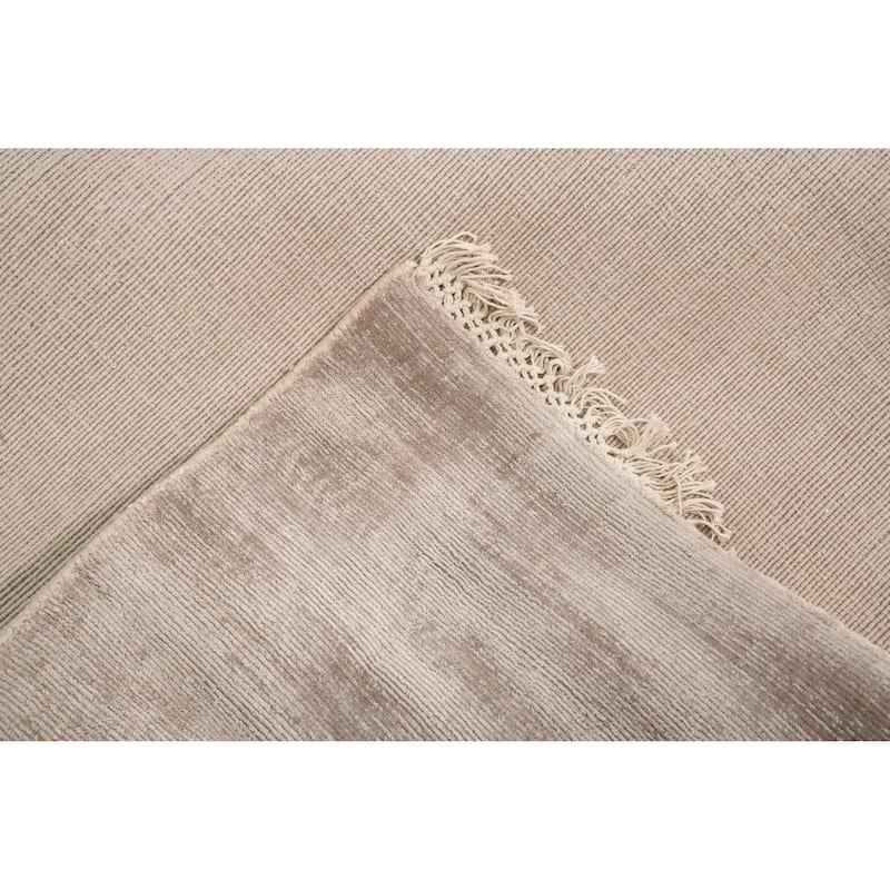 Hand Knotted Oriental Viscose Silk Carpet Modern Modern Beige & Ivories Abstract Area Rug - 12' 10'' X 9' 10''