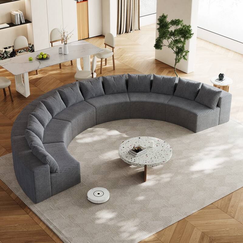 Oversized Curved Sectional Sofa Semi Circula Modular Couch Corduroy Upholstered Single Sofa Set of 6 - Free Collocation