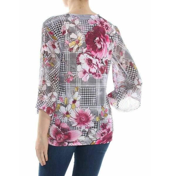 Shop Jm Collection Women S Studded Printed Chiffon Tops White Size