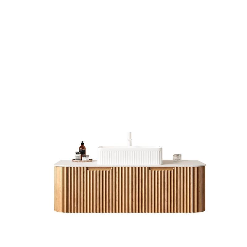 Wall Mounted Bathroom Vanity with White Rectangular Ceramic Basin