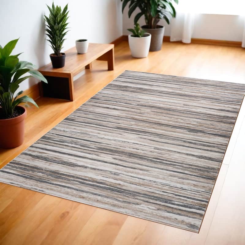 Bigi Distressed Abstract Stain Resistant Woven Durable Area Rug By HomeRoots - 4' X 6' - Cream/Onyx - Rectangle