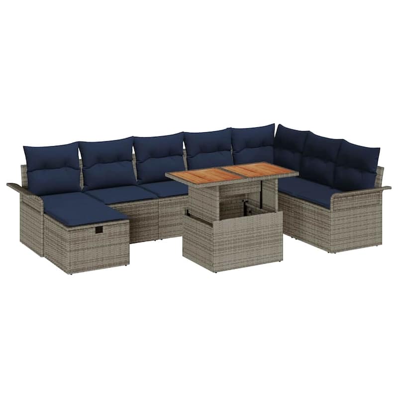 vidaXL 9 Garden Sofa Set with Cushions Black/Grey Poly Rattan - 117.1 x 73.8 x 27.2