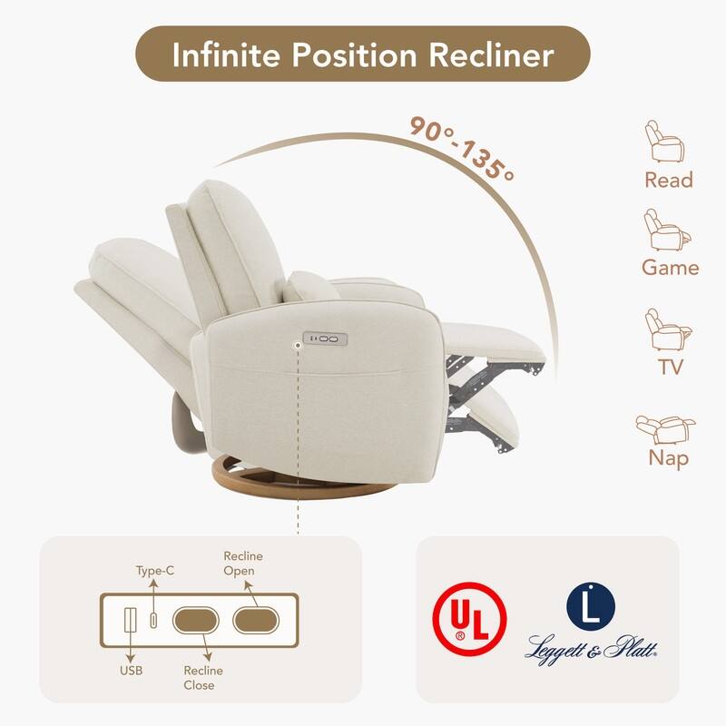 Spruce & Spring Power Swivel Recliner Chair Nursery Glider with Lumber Pillow