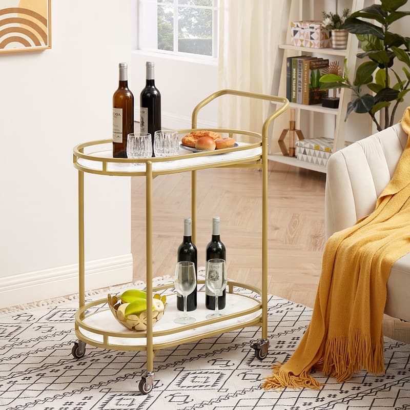 ROSEN GARDEN Metal Round Rolling Bar Cart