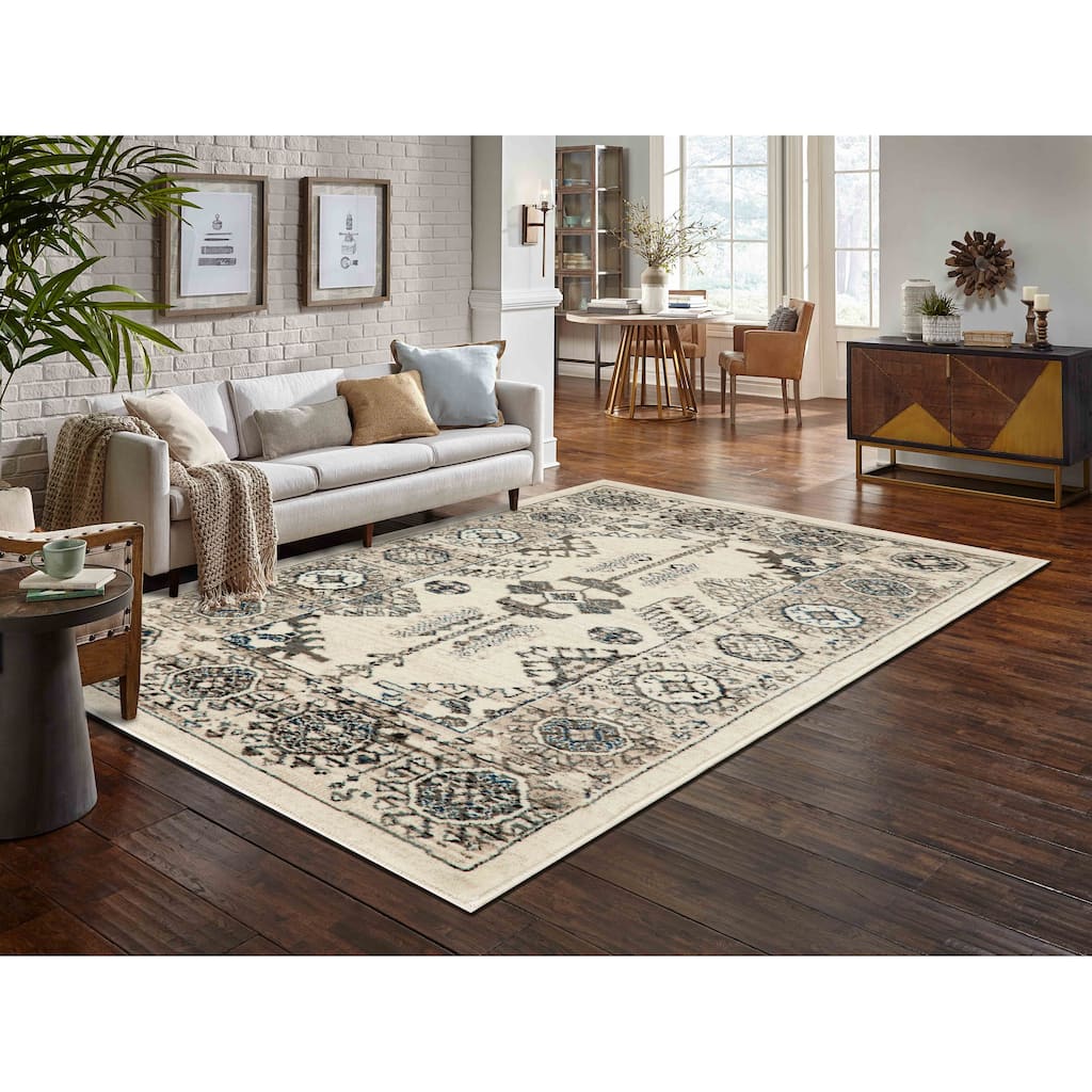 Anila Collection Ivory/Beige/Brown/Blue Transitional Oriental Area Rug