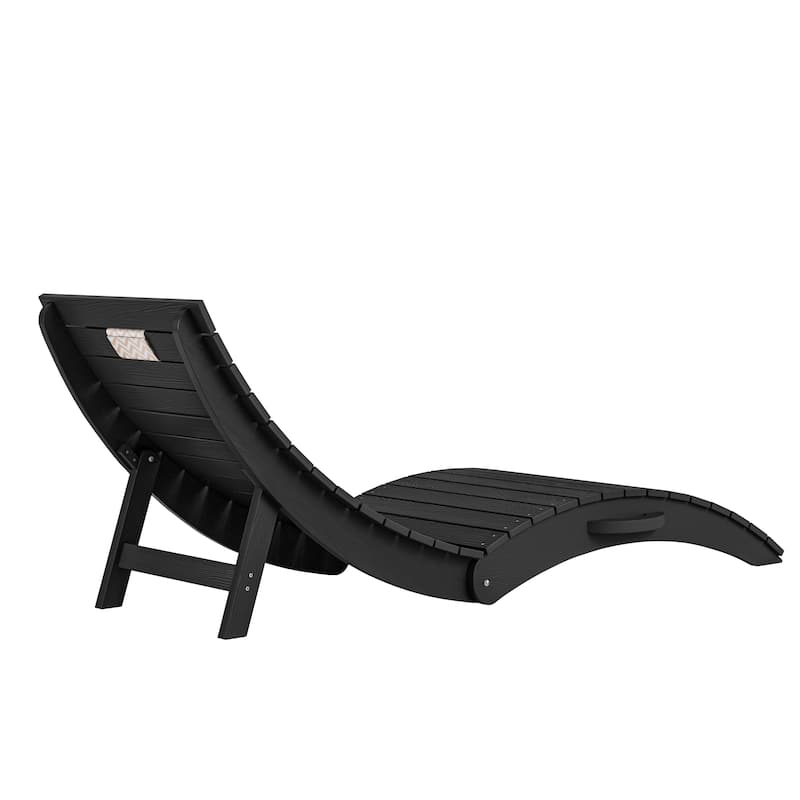 2-Piece Folding HDPS Plastic Outdoor Pool Chaise Lounges with Headrest Cushion