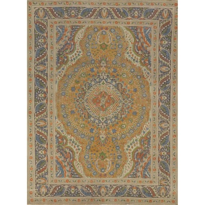 Hand Knotted Oriental 100% Wool Carpet Traditional Floral Oranges & Rust Tabriz Area Rug - 10' 10'' X 8' 2''
