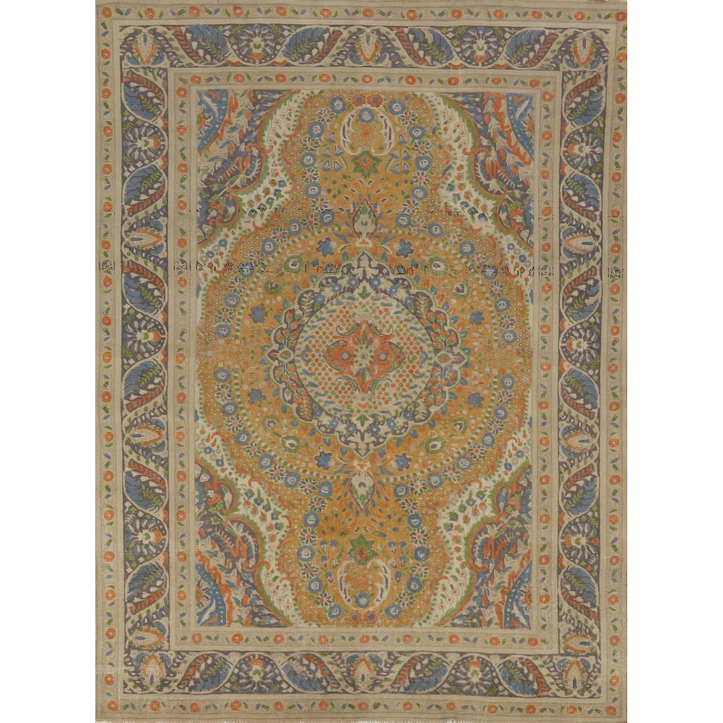 Hand Knotted Oriental 100% Wool Carpet Traditional Floral Oranges & Rust Tabriz Area Rug - 10' 10'' X 8' 2''