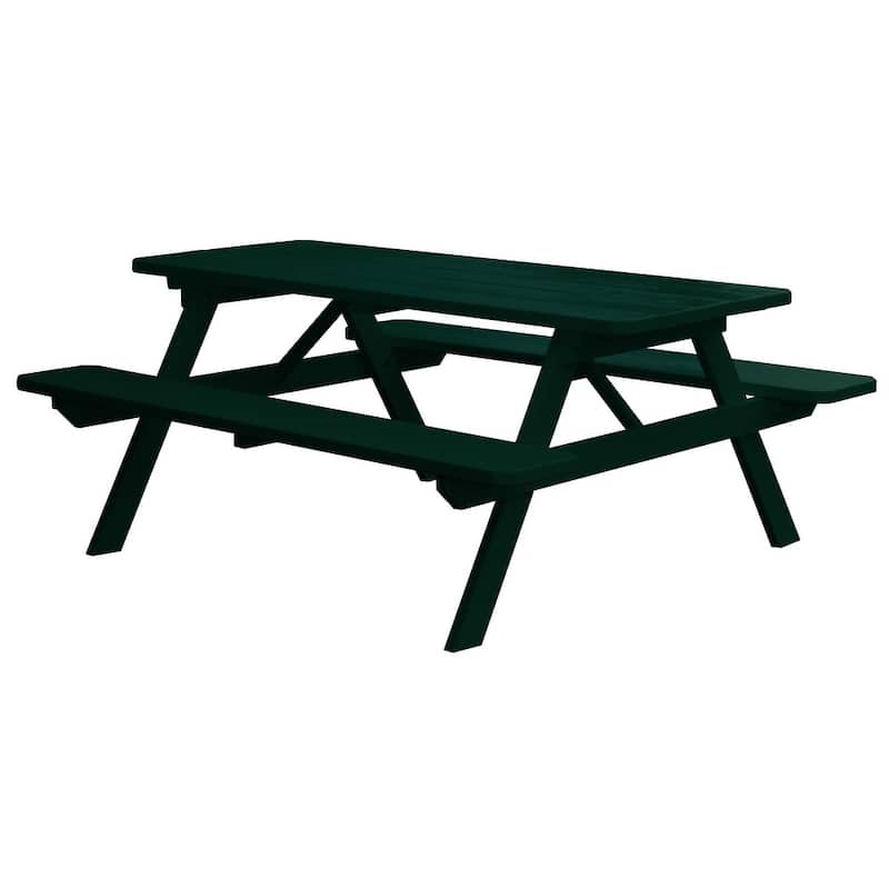 Pine 8' Picnic Table with Attached Benches - Dark Green