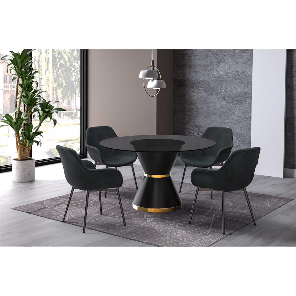 Qorvus Dining Table with 60" Top and Black/Gold Pedestal Base