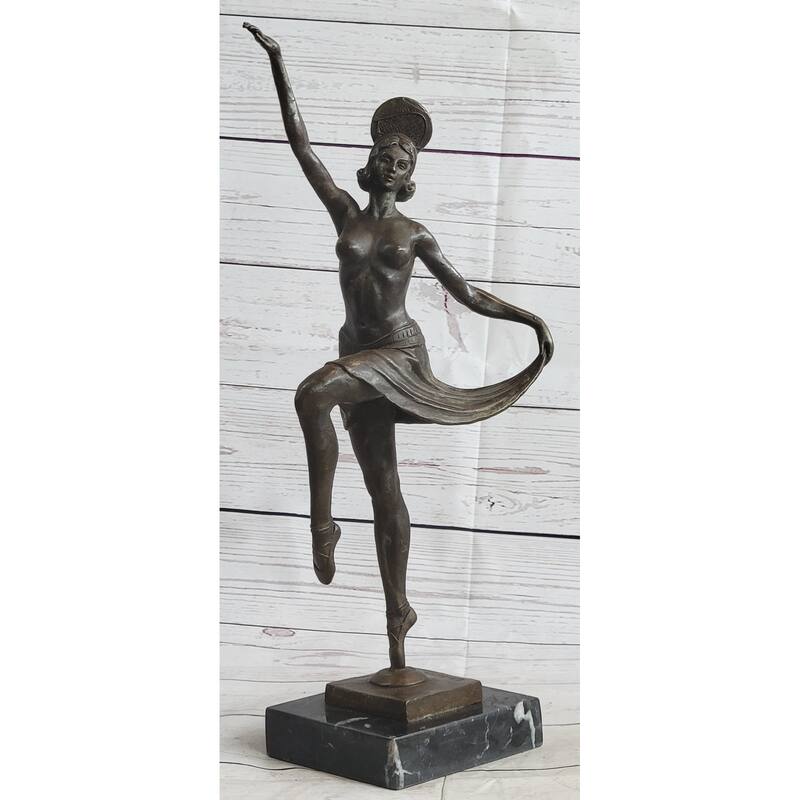 Vintage Large Art Deco Dancer Ballerina Bronze Figure Sculpture Signed Home Deco