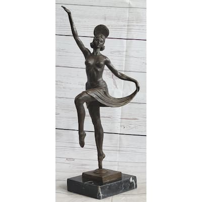 Vintage Large Art Deco Dancer Ballerina Bronze Figure Sculpture Signed Home Deco