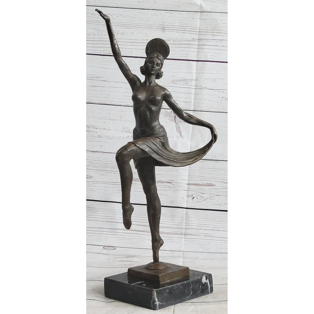 Vintage Large Art Deco Dancer Ballerina Bronze Figure Sculpture Signed Home Deco