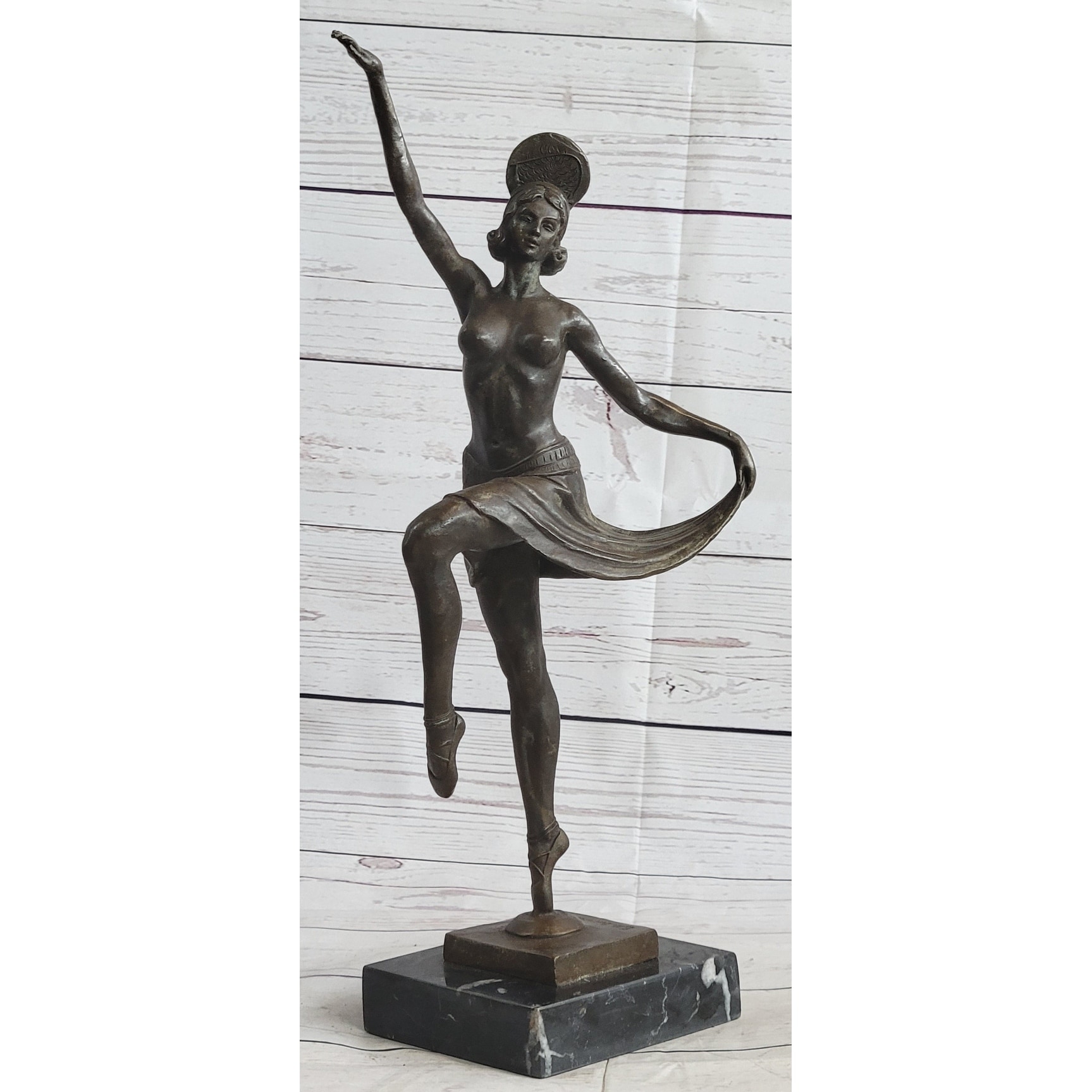 Vintage Large Art Deco Dancer Ballerina Bronze Figure Sculpture Signed Home Deco